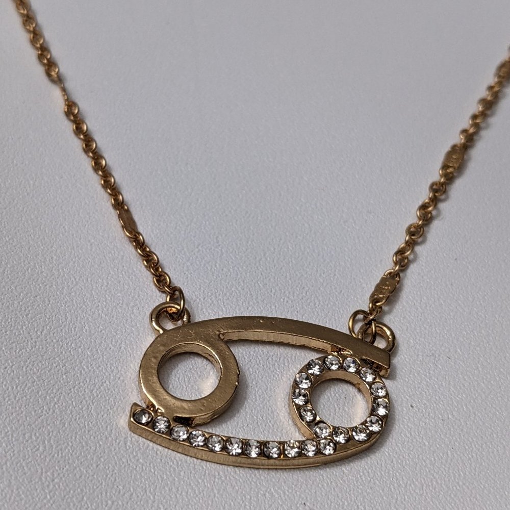 Gold Cancer Astrology Sign Silver Diamond Necklace